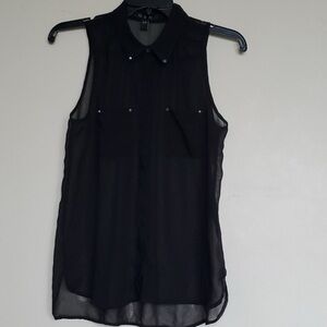 Sheer sleeveless button up blouse with studs